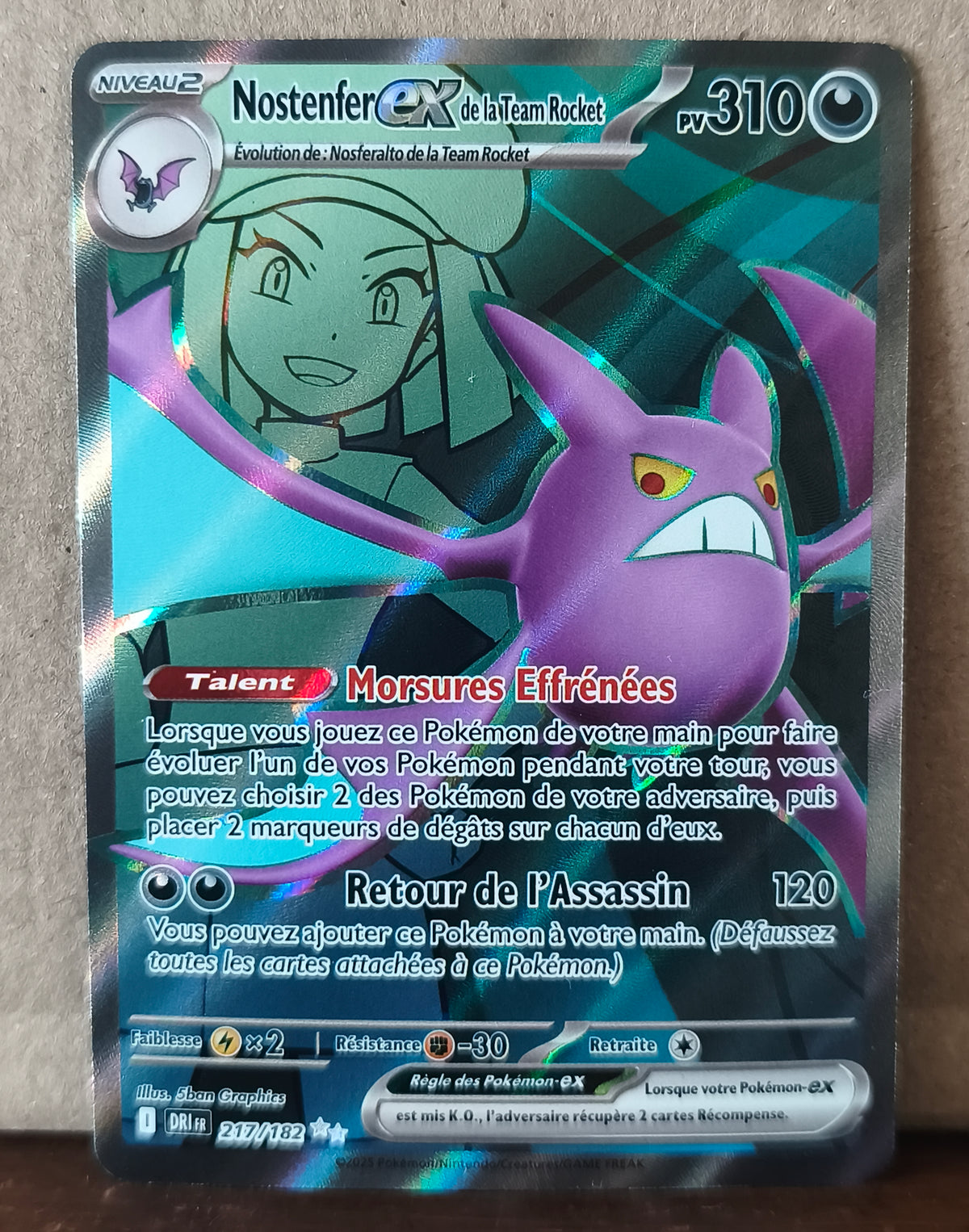 Carte Pokémon Nostenfer ex 217/182 Team Rocket Rivalités Destinées, recto de l'exemplaire vendu