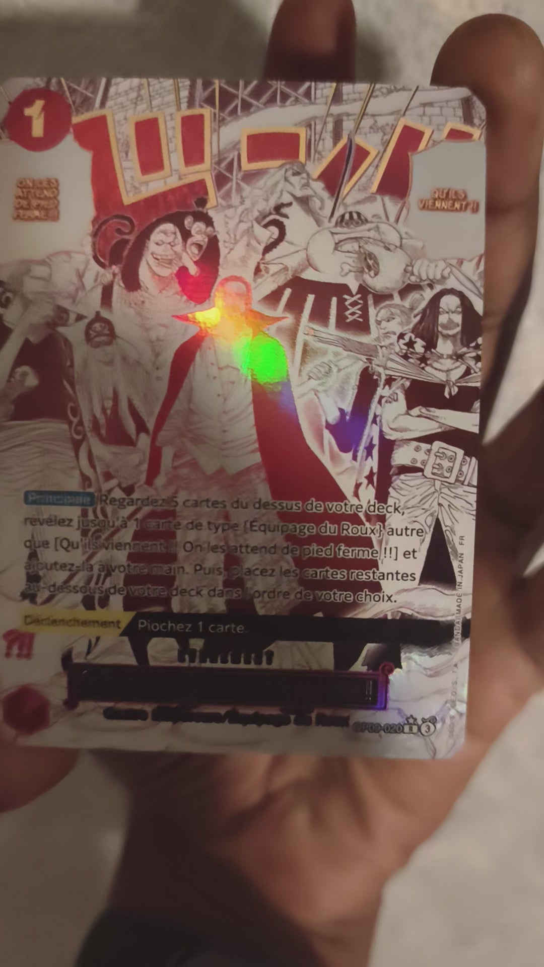 Vidéo de la carte One Piece OP09-020 Équipage de Shanks PRB02 Parallèle FR, exemplaire vendu